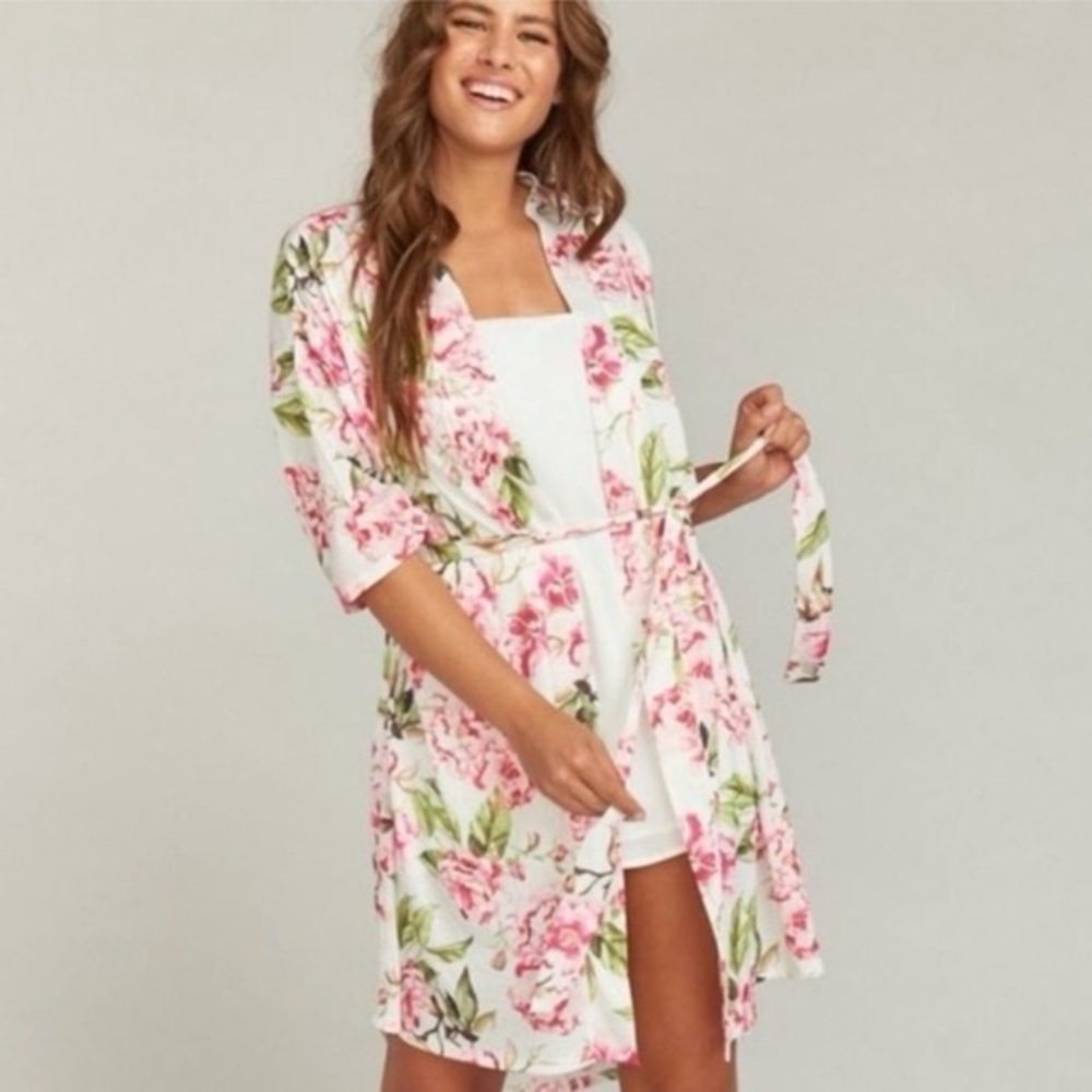 Show Me Your Mumu Ivory & Pink Floral Robe One Size